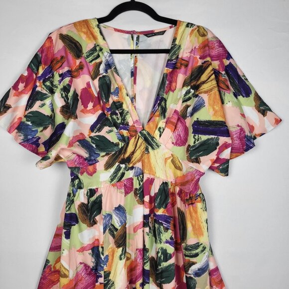 Shein Floral Maxi Dress Women's Large Multicolor Flutter Sleeve High Slit - Picture 4 of 9